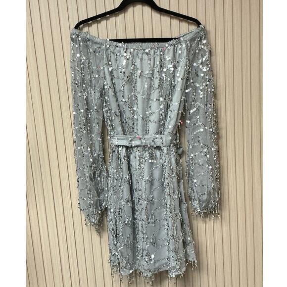 Miss Holly Minx Silver Bodycon Dress Size L - Picture 4 of 7